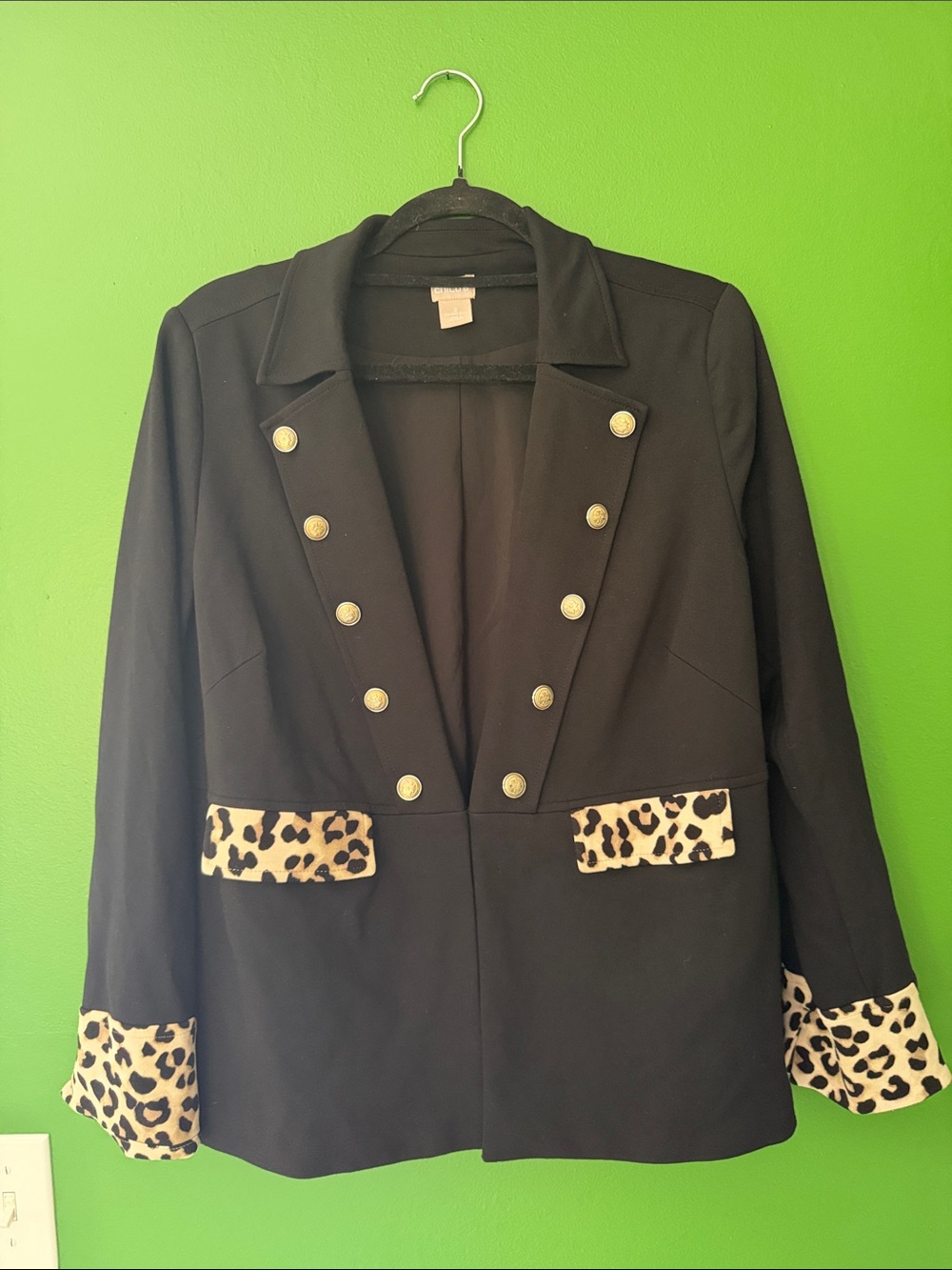 Chico's Black Blazer with Leopard Trim